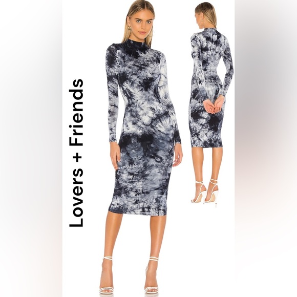 NWT REVOLVE Lovers and Friends Ivanna Midi Dress in Indigo Blue Tie Dye